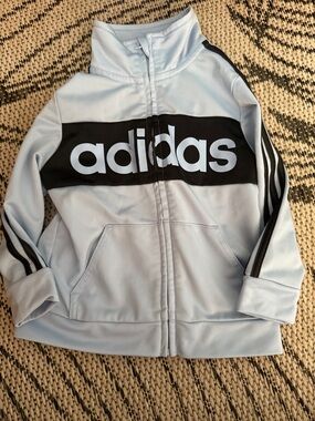 adidas Light Blue Kids Track Jacket with Black Logo Band size 18 months